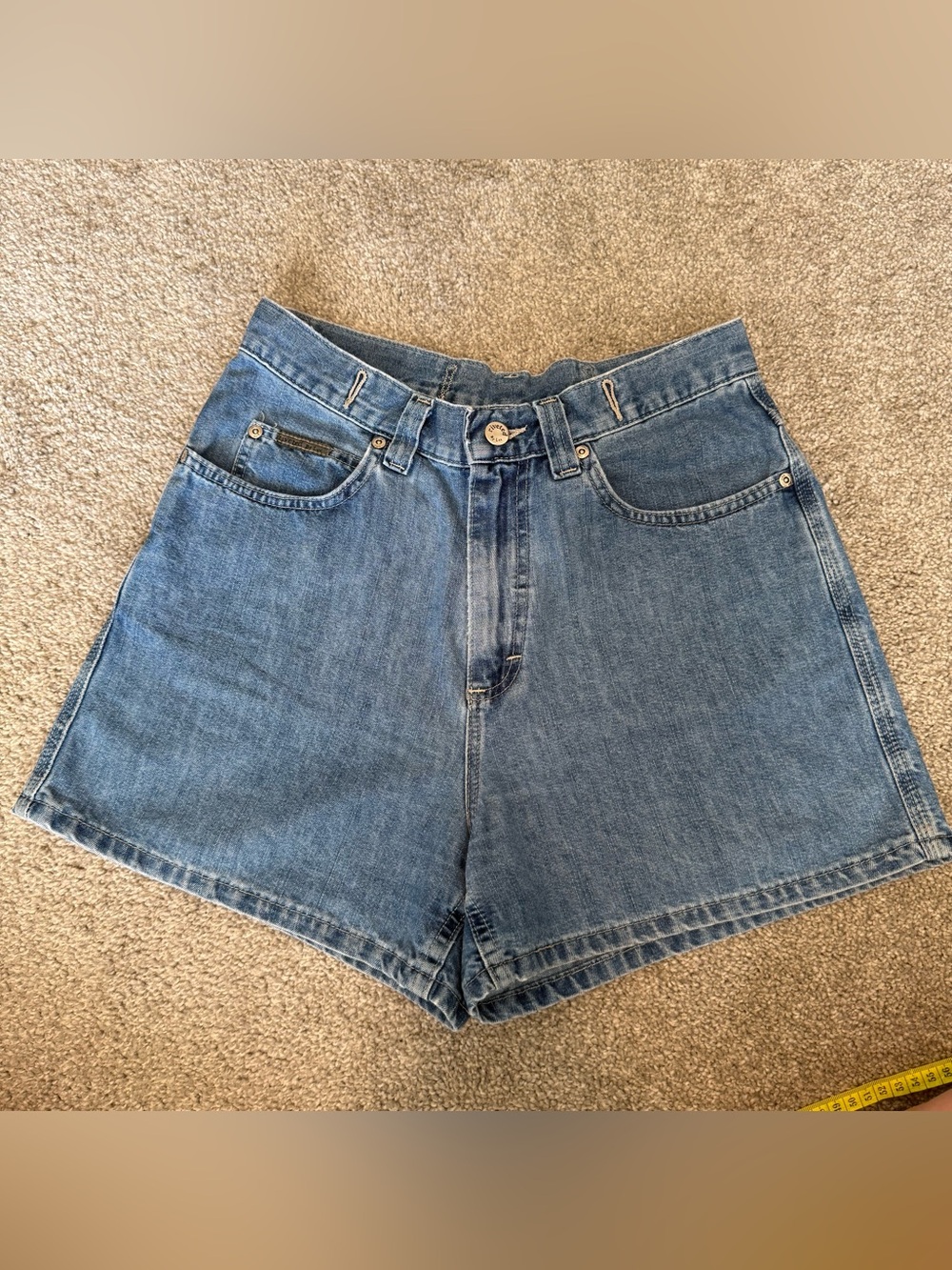 High-Rise Blue Denim Shorts with Classic Five-Pocket Styling